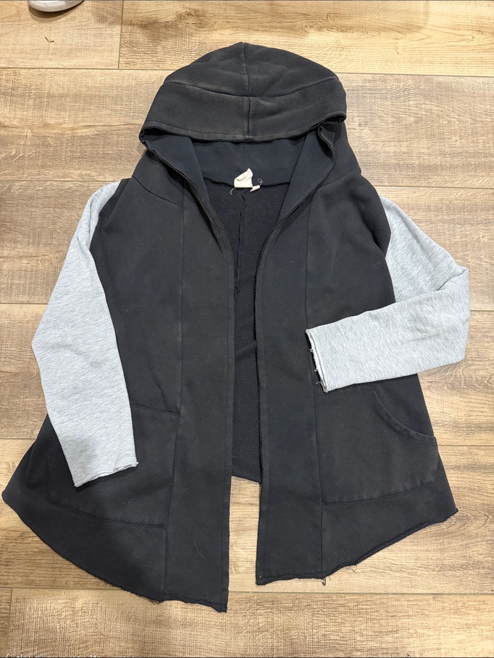 White Crow Black Hooded Cardigan with Light Gray Sleeves